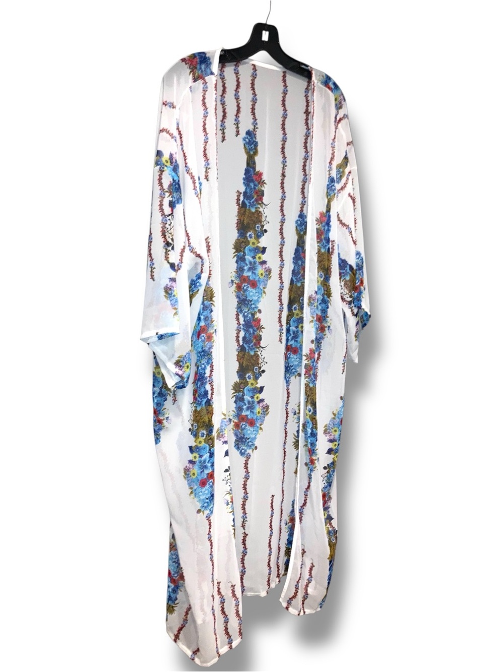 Kimono Swimsuit Cover-up White with Floral Stripes NWOT - Picture 1 of 3